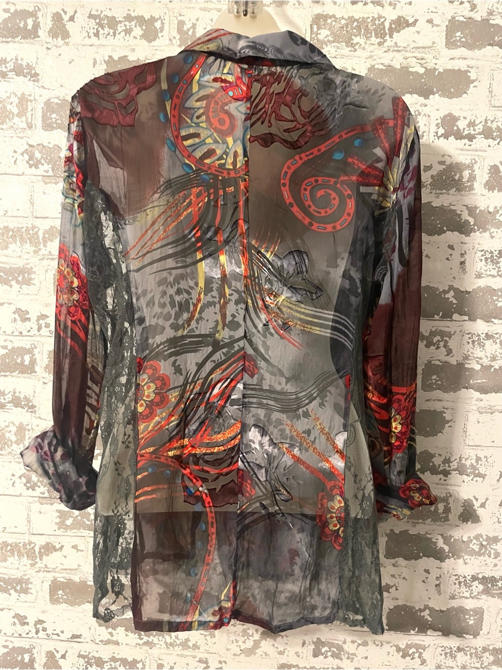 MK Solo Stella Silk Blend Sheer Ruffle Boho Blouse Size L Y2K Romantic Top - Picture 6 of 10